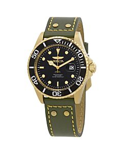 Men's Pro Diver Army Green Genuine Calf Leather Black Dial 18K GP SS