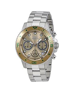 Men's Pro Diver Chrono Stainless Steel Champagne Dial SS Green Accents
