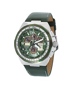 Men's Promaster Skyhawk A-T Chronograph Leather Green Dial Watch
