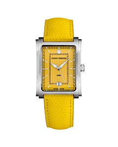 Men's Prominente Leather Yellow Dial Watch