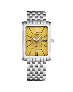 Men's Prominente Stainless Steel Yellow Dial Watch