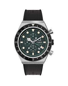 Men's Q Timex Chronograph Synthetic Rubber Green Dial Watch