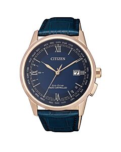 Men's Radio-Controlled Leather Blue Dial Watch