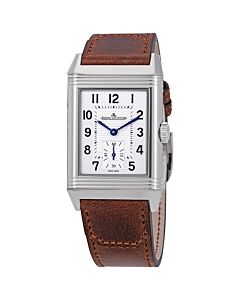 Men's Reverso Classic Large Small Second (Calfskin) Leather Silver Dial Watch