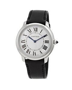 Men's Ronde Must De Cartier Leather Silver-tone Dial Watch