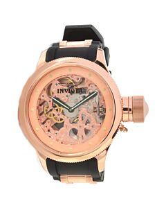 Men's Russian Diver Black Polyurethane Rubber with Rose Gold-tone inse Rose-tone Skeletal Dial