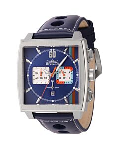 Men's S1 Rally Chronograph Leather Light Blue and Orange and Silver and Blue Dial Watch