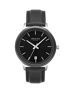 Men's Salvie Leather Black Dial Watch