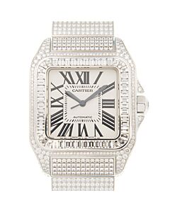 Men's Santos Diamond Set 18kt White Gold White Dial Watch