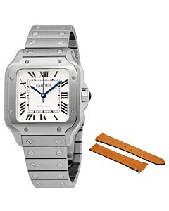 Men's Santos Stainless Steel Silvered Opaline Dial Watch