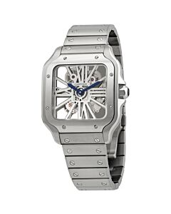 Men's Santos Stainless Steel Transparent (Skeleton) Dial Watch