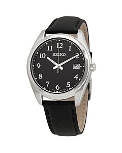 Men's Sapphire Leather Black Dial Watch