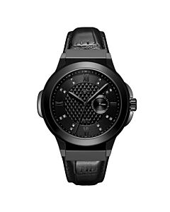 Men's Saxon 48 Leather Black Dial Watch
