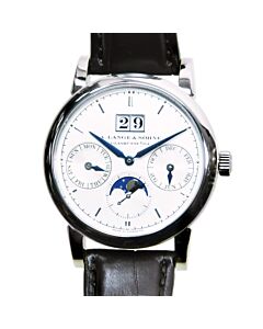 Men's Saxonia Annual Calendar Leather Silver-tone Dial Watch