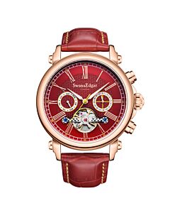 Men's Scholar Leather Red Dial Watch