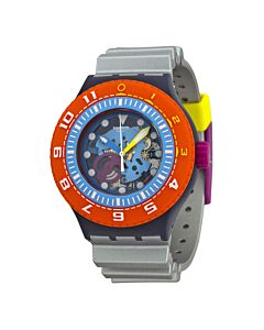 Men's Sea-through Silver Silicone Rubber Blue Transparent Dial Watch