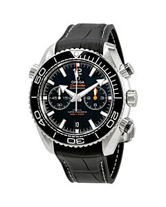 Men's Seamaster Planet Ocean Chronograph Leather (Rubber Lined) Black Dial