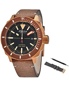 Men's Seastrong Diver 300 Leather Black Dial Watch