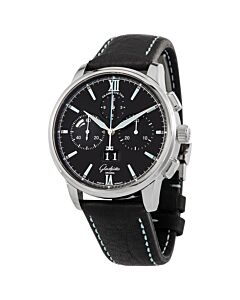 Men's Senator Chronograph Panorama Date (Calfskin) Leather Black Dial Watch