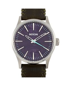 Men's Sentry Leather Purple Dial Watch