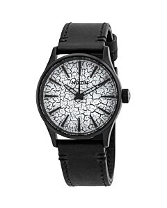 Men's Sentry Leather White Crackle Dial Watch