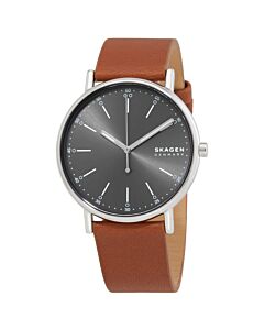 Men's Signature Leather Charcoal Dial Watch