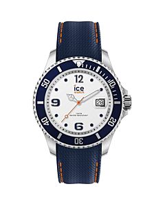 Mens-ICE-steel---White-blue---Large---3H-Silicone-White-Dial-Watch