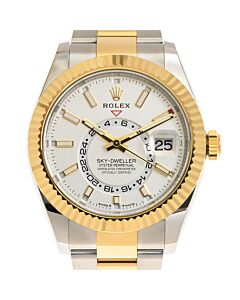 Men's Sky Dweller Stainless Steel and 18kt Yellow Gold Oyster White Dial Watch