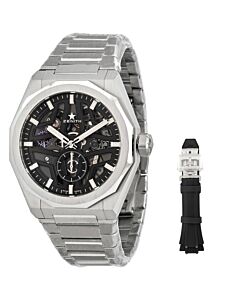 Men's Skyline Stainless Steel Black Openworked Dial Watch