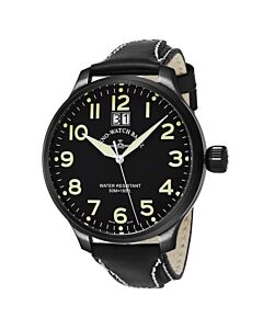 Men's Sos Leather Black Dial Watch