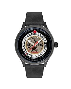 Men's Space Tsiolkovksky Leather Black Dial Watch