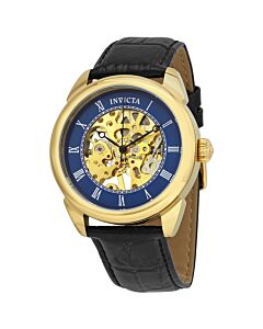 Men's Specialty Mechanical Black Leather Gold-Tone Dial 18K GP SS
