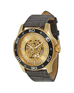Men's Specialty Leather Gold (Skeletal Center) Dial Watch