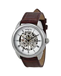 Men's Specialty Leather White Skeleton Dial Watch