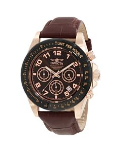 Men's Speedway Chronograph Brown Genuine Leather and Dial Rose 18K GP SS