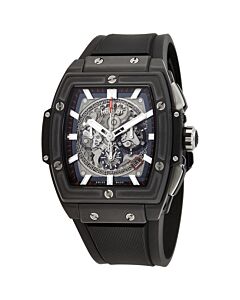 Men's Spirit of Big Bang Chronograph (Structured Lined) Rubber Silver Skeleton Dial Watch