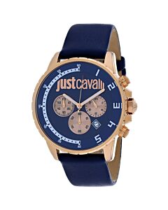 Men's Sport Chronograph Leather Blue Dial Watch