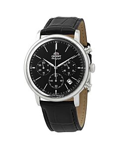 Men's Sports Leather Black Dial Watch