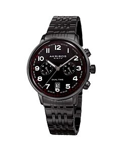 Men's Dual Time Black Ion Plated Stainless Steel and Dial Black IP SS