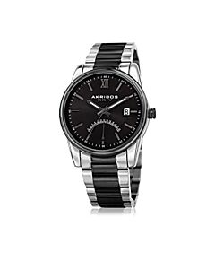 Men's Silver and Black-Tone Stainless Steel Black Dial