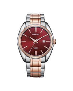 Men's Stainless Steel Wine Red Dial Watch