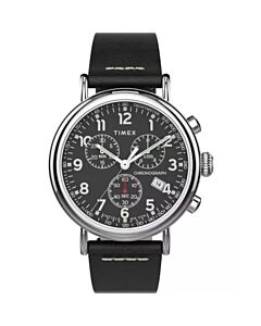 Men's Standard Chronograph Leather Black Dial Watch
