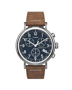 Men's Standard Chronograph Leather Blue Dial Watch