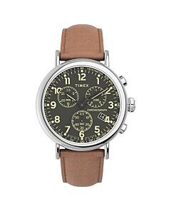 Men's Standard Chronograph Leather Green Dial Watch