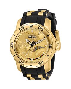 Men's Star Wars Silicone with Yellow Gold-tone Stainless Steel Bar Gold (C-3PO Star Wars) Dial Watch