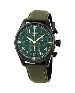 Mens-Startimer-Pilot-Chronograph-Leather-Military-Green-Dial