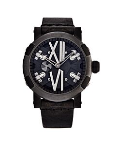 Men's Steampunk Leather Black Dial Watch