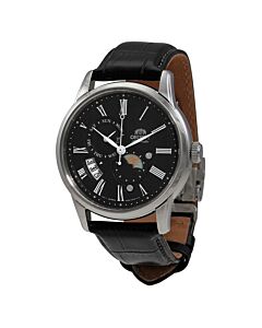 Men's Sun and Moon Leather Black Dial Watch