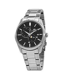 Men's Sun & Moon Stainless Steel Black Dial Watch