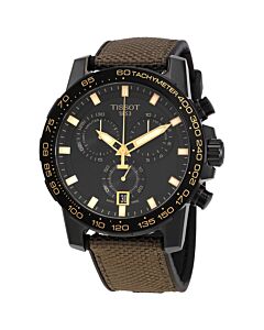 Men's Supersport Chronograph Leather with a Beige Textile Top Black Dial Watch